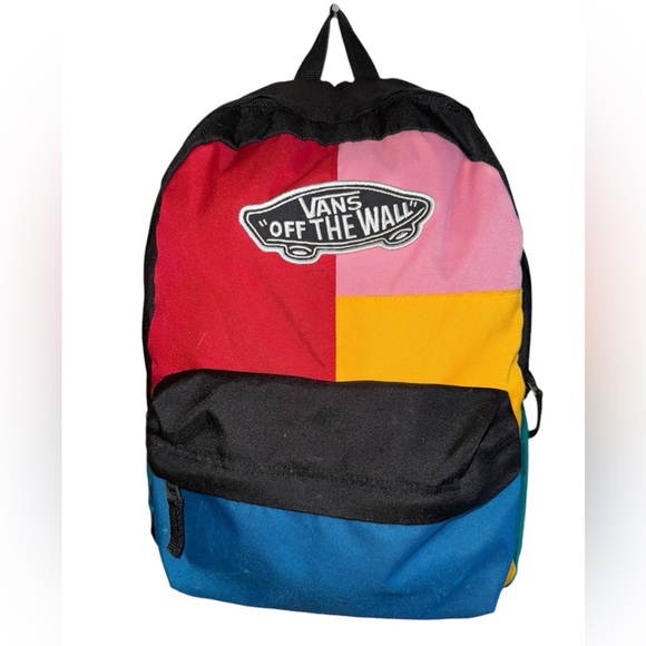 Vans Off The Wall Realm Colorblock Patchwork Medium Size Backpack Book Pockets - Picture 1 of 12